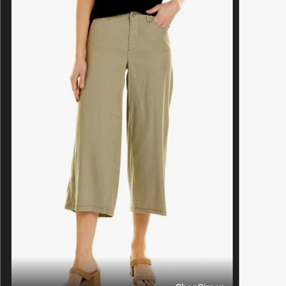 NYDJ Lift x Tuck Linen Blend Cropped Wide-Leg Pants Neutral Size 0 - Picture 14 of 16